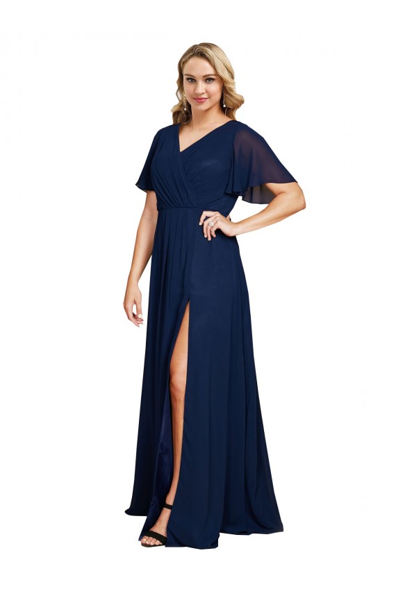 Buy Short Flutter Sleeves V-Neck Chiffon A-Line Formal Plus Size Formal Dress UK