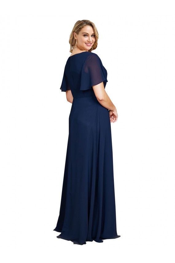 Buy Short Flutter Sleeves V-Neck Chiffon A-Line Formal Plus Size Formal Dress UK