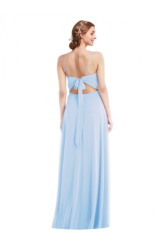 Buy Sleeveless Light Sky Blue Spaghetti Straps Chiffon A-Line Formal Dress UK