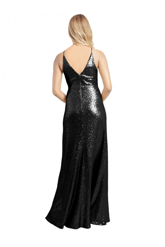 Buy Sleeveless Spaghetti Straps V-Back Sequin A-Line Formal Dress UK