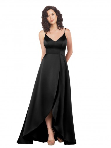 Buy Sleeveless V-Neck Low Back Silky Satin A-Line High Low Formal Dress UK