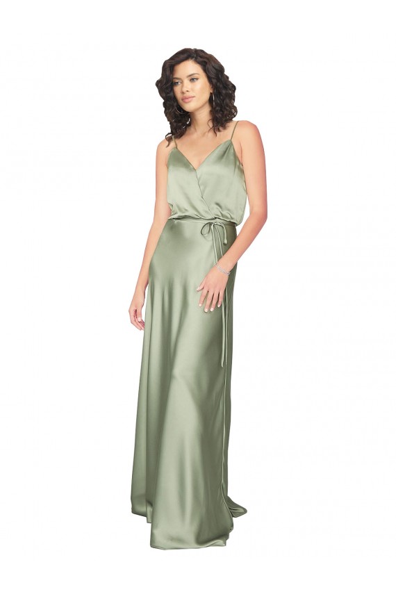 Buy Sleeveless V-Neck V-Back Silky Satin A-Line Formal Gowns UK