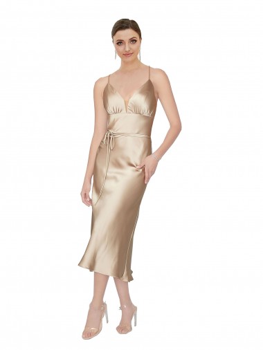 Buy Sleeveless V-Neck Silky Satin A-Line Formal Dresses UK