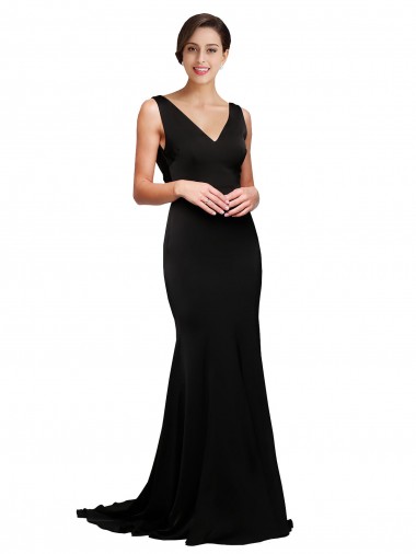 Buy Sleeveless V-Neck Low Back Silky Satin A-Line Formal Gowns UK