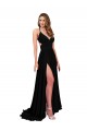 Buy Sleeveless V-Neck Open Back Spandex A-Line Black Tie Formal Dress UK