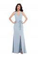 Buy Sleeveless Light Sky Blue Halter Neck Open Back Stretch Crepe A-Line Formal Dress UK