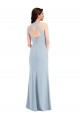 Buy Sleeveless Light Sky Blue Halter Neck Open Back Stretch Crepe A-Line Formal Dress UK