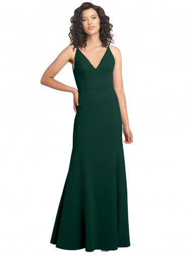 Buy Sleeveless Midnight Green V-Neck V-Back Stretch Crepe A-Line Formal Dress UK