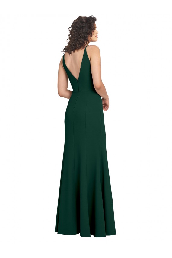 Buy Sleeveless Midnight Green V-Neck V-Back Stretch Crepe A-Line Formal Dress UK