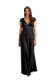 Buy Cap Sleeves V-Neck Keyhole Back Stretch Satin A-Line Formal Dress UK