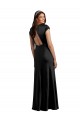 Buy Cap Sleeves V-Neck Keyhole Back Stretch Satin A-Line Formal Dress UK