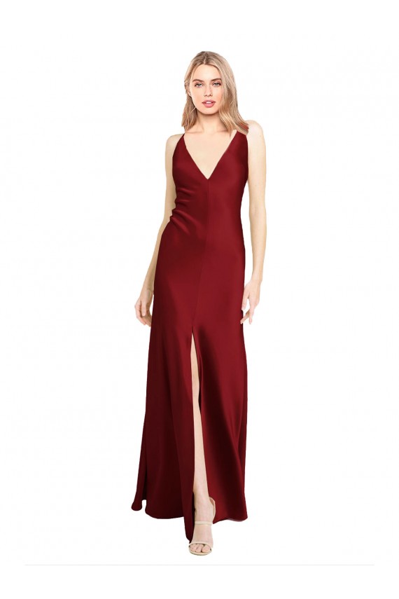 Buy Sleeveless V-Neck V-Back Stretch Satin A-Line Black Tie Formal Dress UK