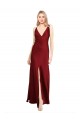 Buy Sleeveless V-Neck V-Back Stretch Satin A-Line Black Tie Formal Dress UK