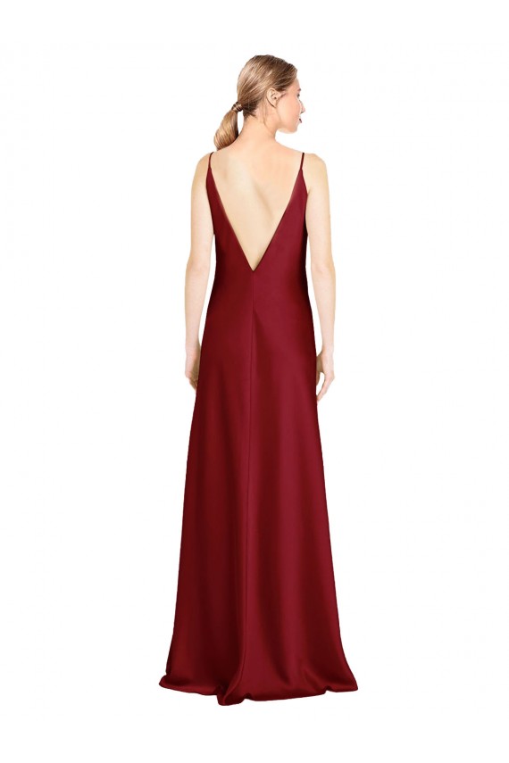 Buy Sleeveless V-Neck V-Back Stretch Satin A-Line Black Tie Formal Dress UK