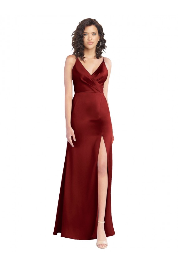 Buy Sleeveless V-Neck V-Back Stretch Satin A-Line Formal Dress UK