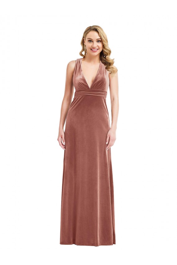 Buy Sleeveless V-Neck Criss Cross Open Back Stretch Velvet A-Line Formal Dress UK