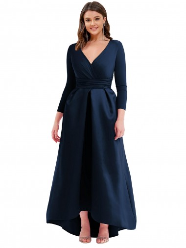 Buy Long Sleeves V-Neck Spandex Ball Dress High Low Plus Size Formal Dress UK