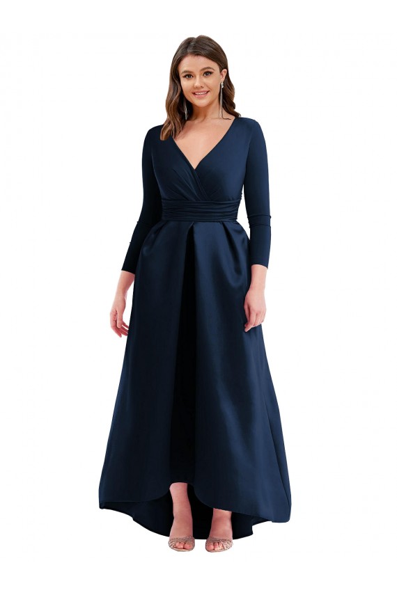 Buy Long Sleeves V-Neck Spandex Ball Dress High Low Plus Size Formal Dress UK