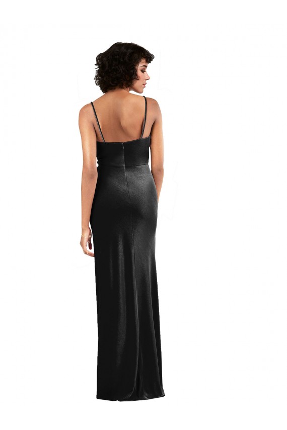 Buy Sleeveless Cowl Neck Low Back Stretch Velvet Column Black Tie Formal Dress UK