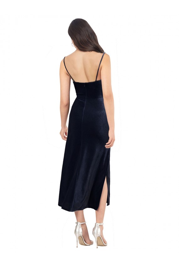 Buy Sleeveless Cowl Neck Low Back Stretch Velvet Column Formal Dress UK