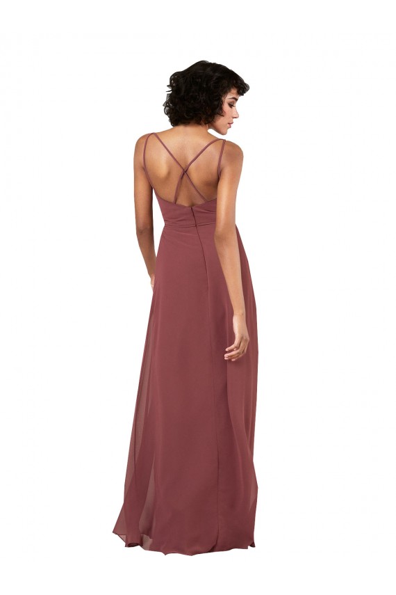 Buy Sleeveless V-Neck Criss Cross Open Back Chiffon Column Formal Dress UK