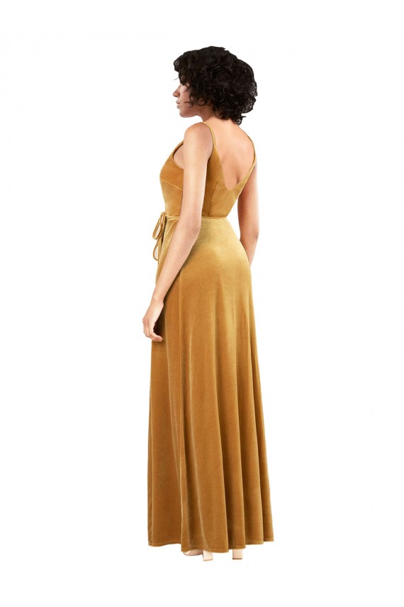 Buy Sleeveless V-Neck V-Back Stretch Velvet Column Black Tie Formal Dress UK