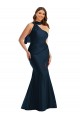 Buy Sleeveless Dark Navy One Shoulder Silky Satin Mermaid Formal Plus Size Formal Dress UK