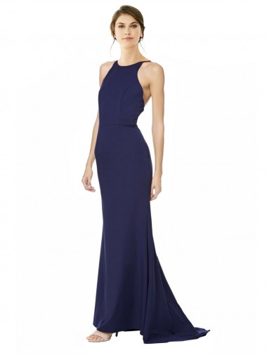 Buy Sleeveless Halter Neck Criss Cross Open Back Stretch Crepe Mermaid Formal Dress UK