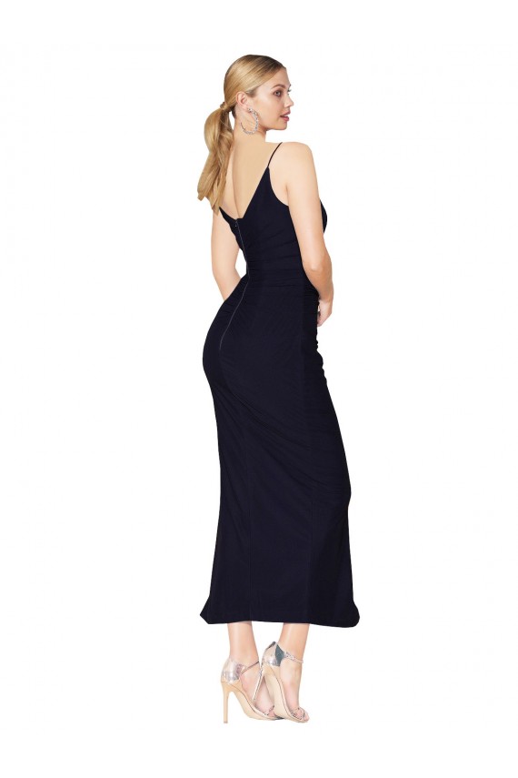 Buy Sleeveless Dark Navy V-Neck V-Back Chiffon Mermaid Formal Dress UK