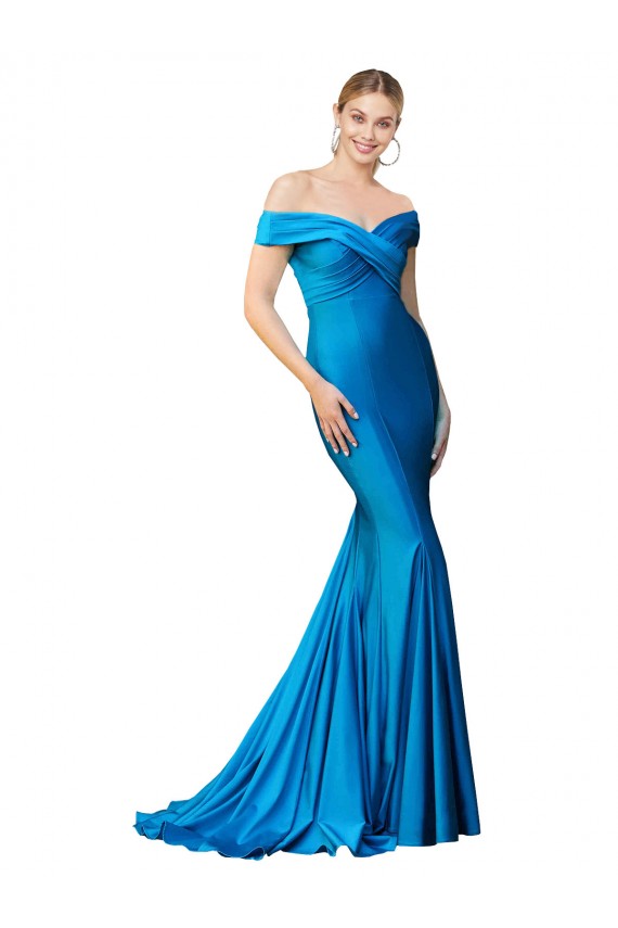 Buy Sleeveless Off the Shoulder Satin Mermaid Formal Dress UK