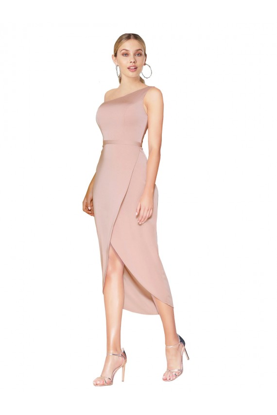 Buy Sleeveless Mauve One Shoulder Stretch Crepe Mermaid Formal Dress UK
