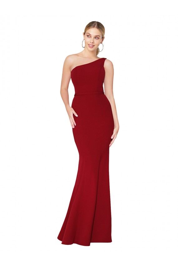 Buy Sleeveless Burgundy One Shoulder Stretch Crepe Mermaid Formal Dress UK