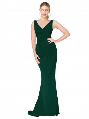 Buy Sleeveless Midnight Green V-Neck Stretch Crepe Mermaid Formal Dress UK