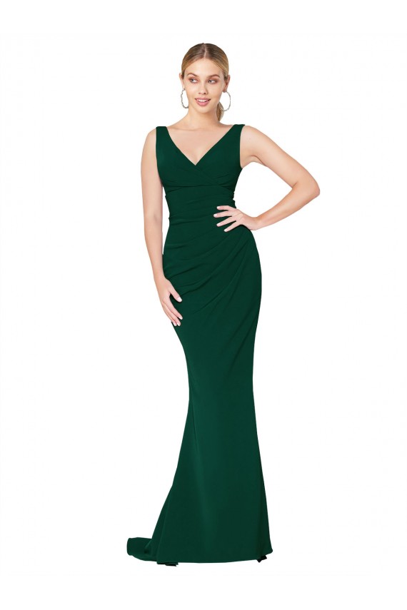 Buy Sleeveless Midnight Green V-Neck Stretch Crepe Mermaid Formal Dress UK