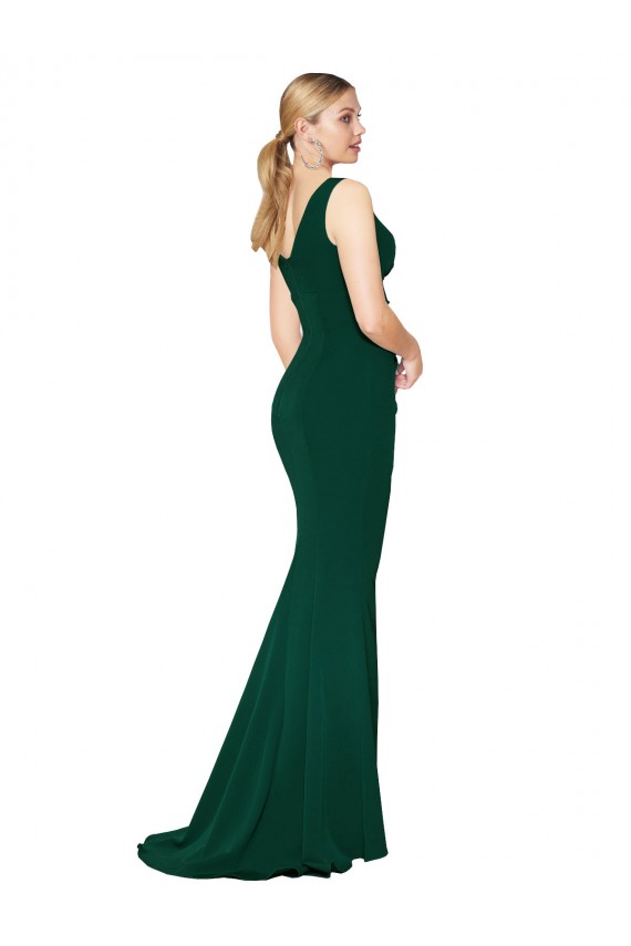 Buy Sleeveless Midnight Green V-Neck Stretch Crepe Mermaid Formal Dress UK
