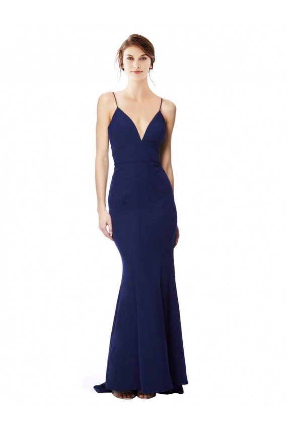 Buy Sleeveless Spaghetti Straps Open Back Stretch Crepe Mermaid Formal Gowns UK