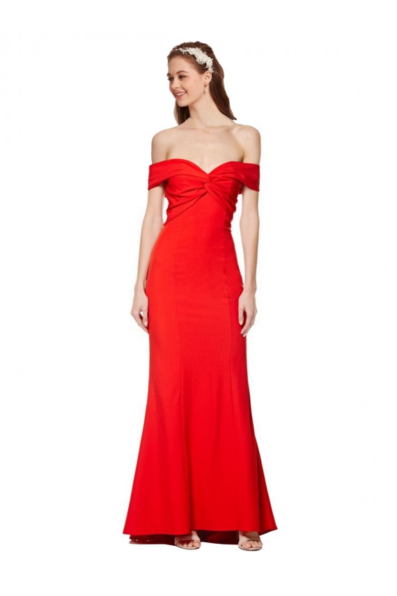 Buy Sleeveless Red Off the Shoulder Stretch Crepe Mermaid Formal Dress UK