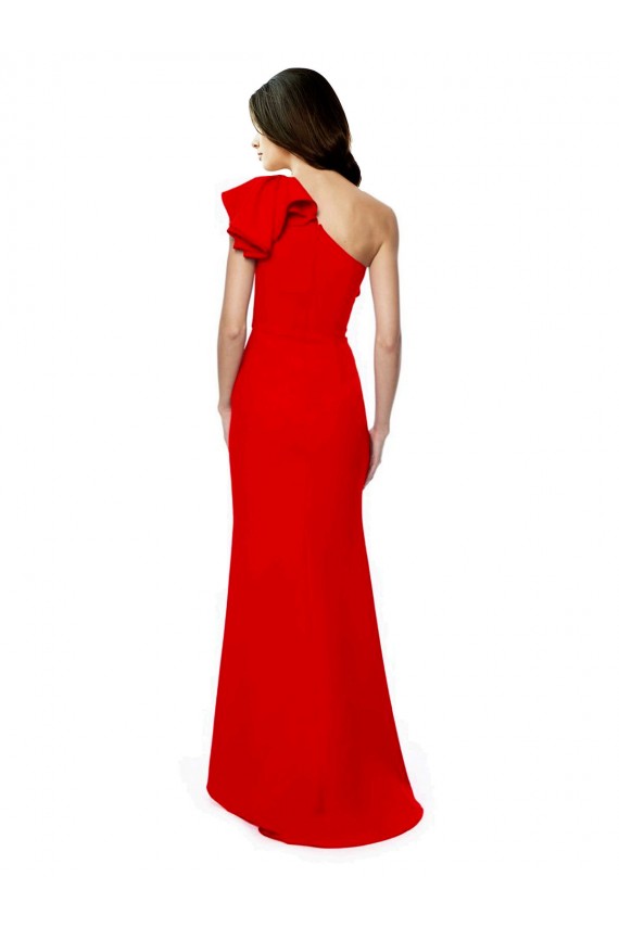 Buy Sleeveless Red One Shoulder Stretch Crepe Mermaid Formal Dress UK