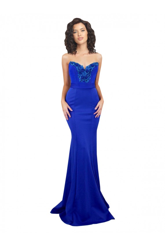 Buy Sleeveless Royal Blue Sweetheart Low Back Stretch Crepe Mermaid Formal Dress UK