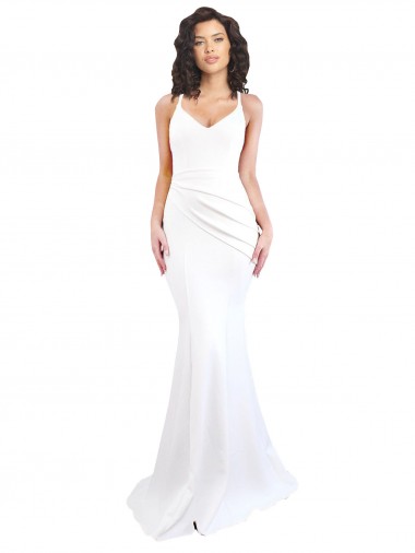 Buy Sleeveless Spaghetti Straps Low Back Stretch Crepe Mermaid Black Tie Formal Dress UK