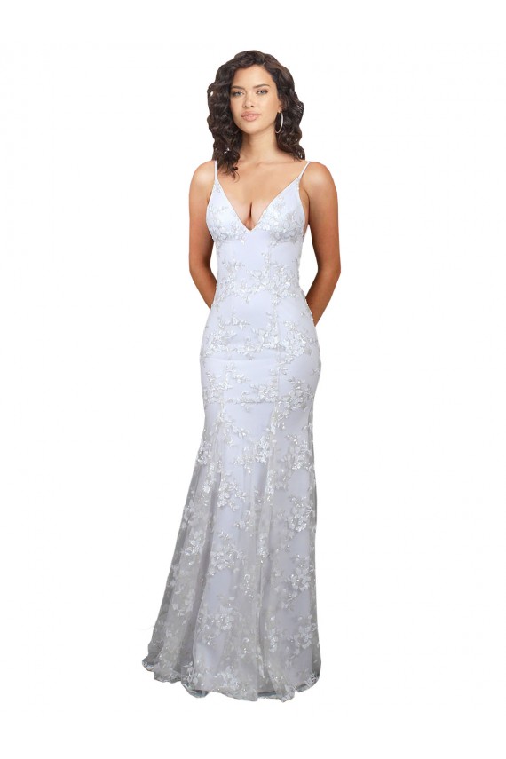 Buy Sleeveless White V-Neck Backless Stretch Crepe & Sequin Tulle Mermaid Formal Dress UK