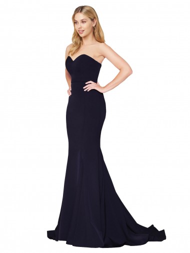 Buy Sleeveless Dark Navy Sweetheart Stretch Crepe Mermaid Formal Dress UK