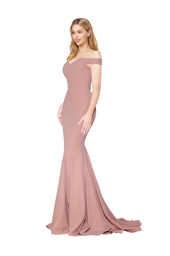 Buy Sleeveless Dusty Pink Off the Shoulder Stretch Crepe Mermaid Formal Dress UK
