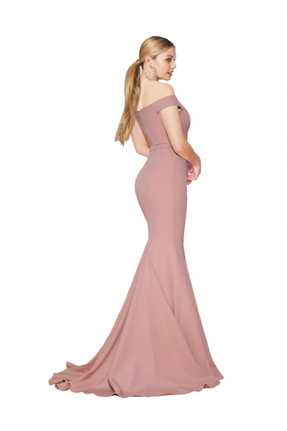 Buy Sleeveless Dusty Pink Off the Shoulder Stretch Crepe Mermaid Formal Dress UK