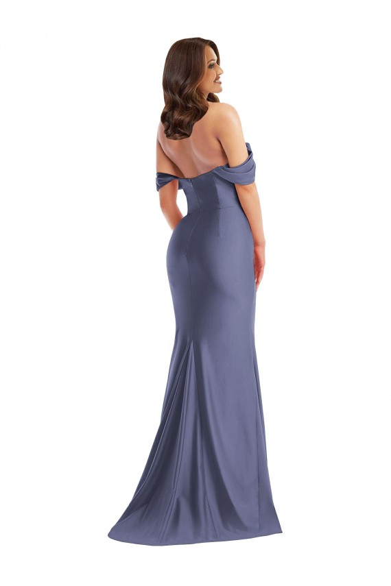Buy Sleeveless Off the Shoulder Low Back Silky Satin Mermaid Black Tie Plus Size Formal Dress UK