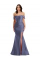 Buy Sleeveless Off the Shoulder Low Back Silky Satin Mermaid Black Tie Plus Size Formal Dress UK
