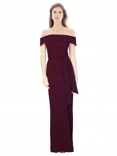 Buy Sleeveless Burgundy Gold Off the Shoulder Low Back Stretch Crepe Mermaid Formal Dress UK