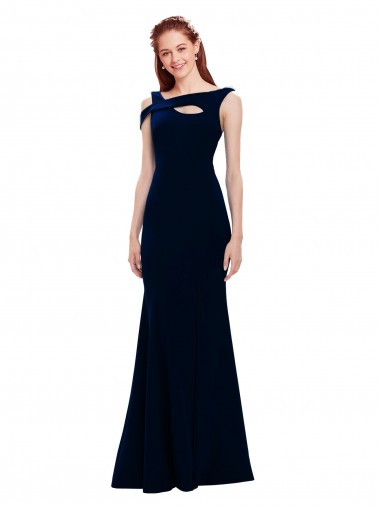 Buy Sleeveless Dark Navy Off the Shoulder Long Stretch Crepe Mermaid Formal Dress UK