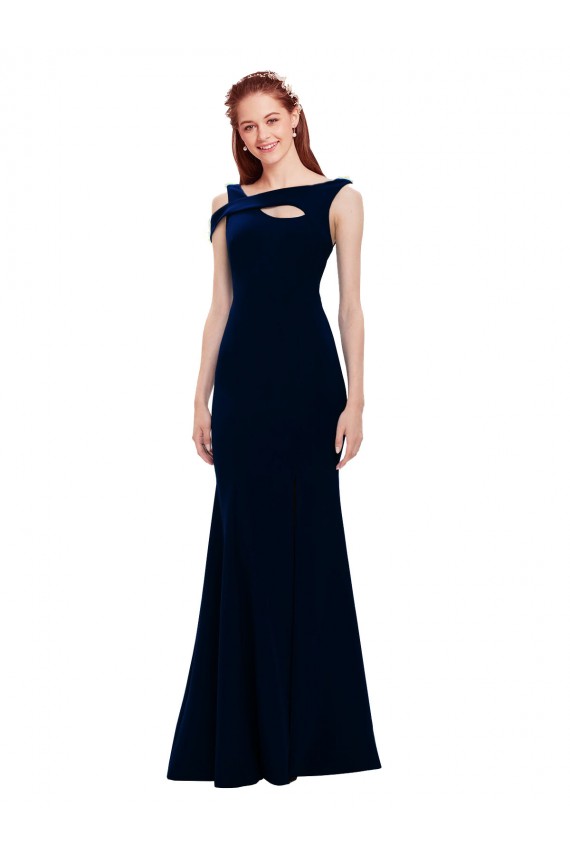 Buy Sleeveless Dark Navy Off the Shoulder Long Stretch Crepe Mermaid Formal Dress UK