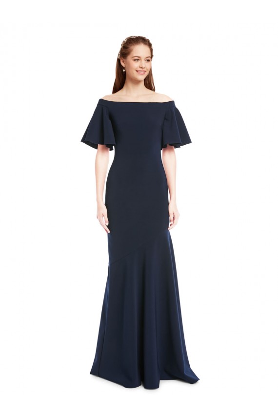 Buy Short Sleeves Off the Shoulder Stretch Crepe Mermaid Formal Dress UK